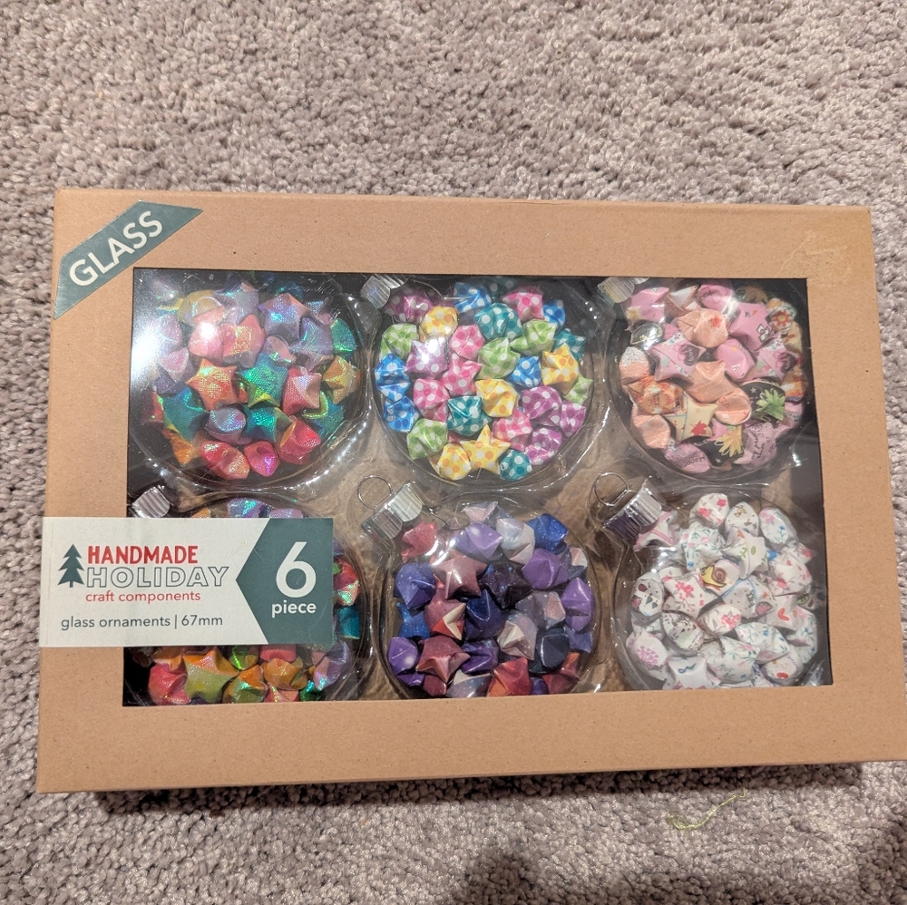 Handmade Origami Stars In Glass Ornaments - Multicolor Set Of 6
